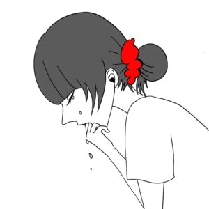 食べたものを吐いている女性のイラスト